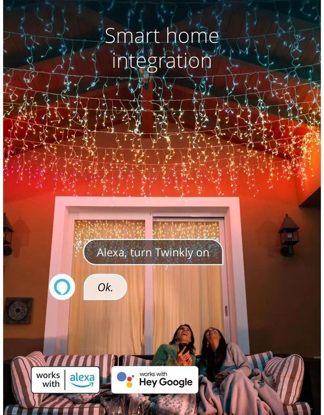 Alt view image 6 of 12 - Twinkly Icicle App-Controlled Smart LED Christmas Lights 190 Multicolor RGB 16ft