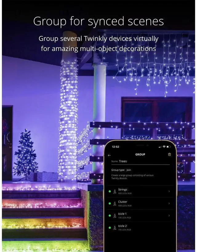 Alt view image 4 of 12 - Twinkly Icicle App-Controlled Smart LED Christmas Lights 190 Multicolor RGB 16ft