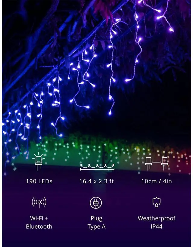 Alt view image 7 of 12 - Twinkly Icicle App-Controlled Smart LED Christmas Lights 190 Multicolor RGB 16ft