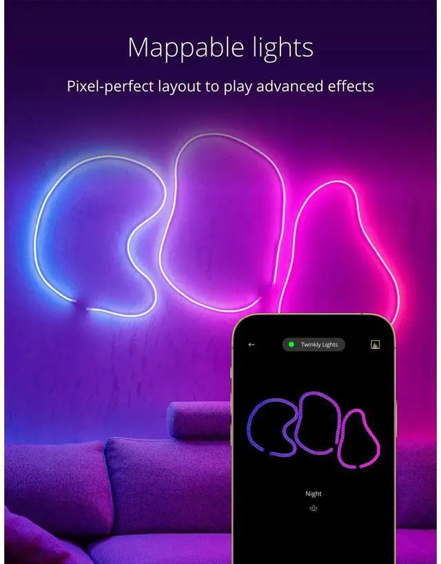 Alt view image 4 of 11 - Twinkly Flex 6.5 Ft RGB LED Bluetooth Light Tube with 16 Million Colors, White