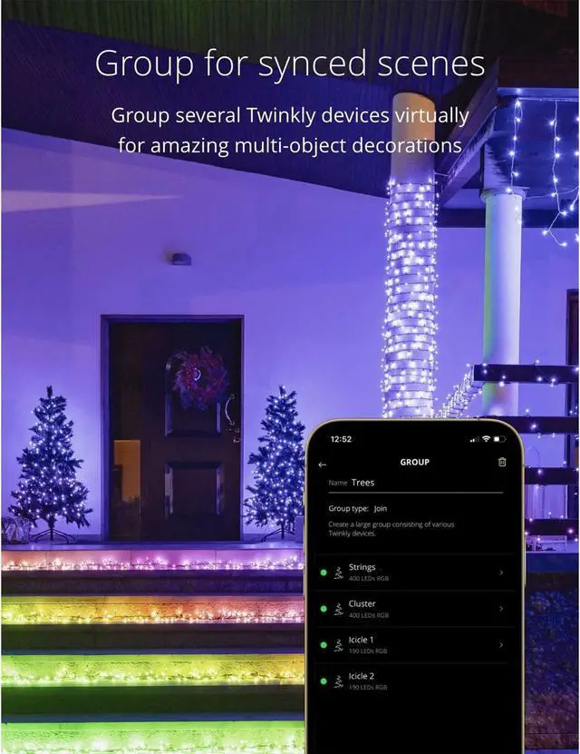 Alt view image 5 of 15 - Twinkly Cluster App-Controlled Smart LED Christmas Lights 400 Multicolor RGB
