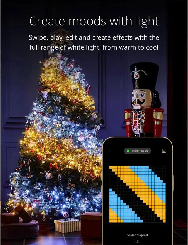 Alt view image 7 of 16 - Twinkly Strings App-Controlled LED Christmas Lights 250 AWW (Amber & White)