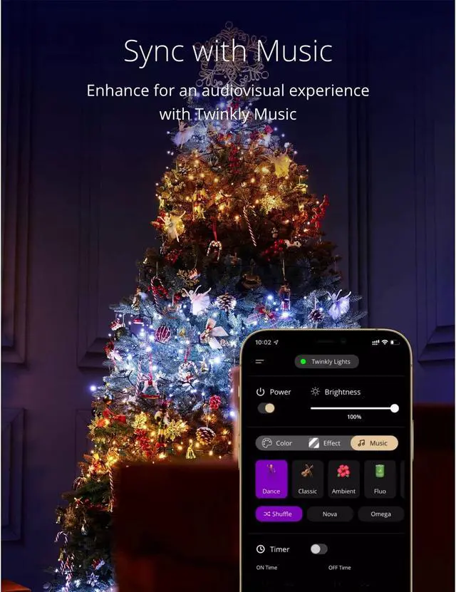 Alt view image 9 of 16 - Twinkly Strings App-Controlled LED Christmas Lights 250 AWW (Amber & White)