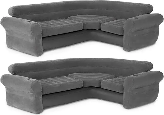 Alt view image 2 of 12 - Intex 68575EP Inflatable Corner Living Room Air Mattress Sectional Sofa, Beige