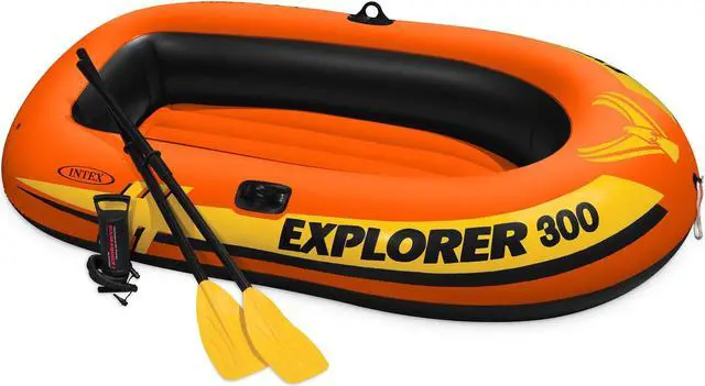 Alt view image 7 of 11 - Intex Explorer 300 Compact Inflatable Fishing 3 Person Raft Boat w/ Pump & Oars