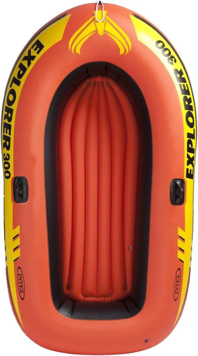 Alt view image 9 of 11 - Intex Explorer 300 Compact Inflatable Fishing 3 Person Raft Boat w/ Pump & Oars