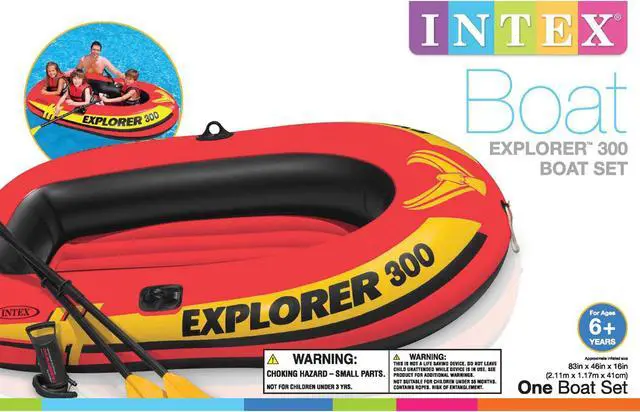 Alt view image 10 of 11 - Intex Explorer 300 Compact Inflatable Fishing 3 Person Raft Boat w/ Pump & Oars