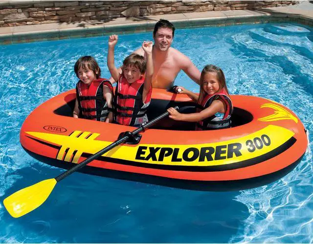 Alt view image 11 of 11 - Intex Explorer 300 Compact Inflatable Fishing 3 Person Raft Boat w/ Pump & Oars