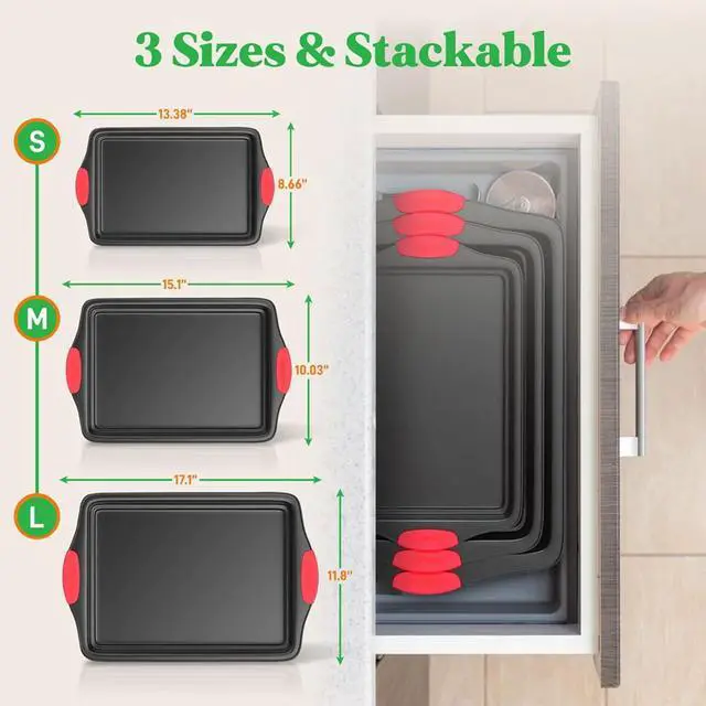 Alt view image 2 of 7 - NutriChef Kitchen Deluxe Oven Non Stick Gray Carbon Steel 3 Piece Bakeware Set