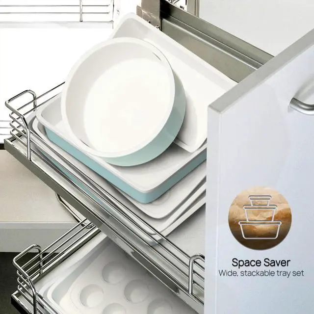 Alt view image 7 of 8 - NutriChef 6 Piece Non Stick Kitchen Oven Stackable Ceramic Baking Pan Set, Green