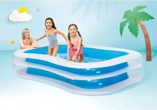 Alt view image 4 of 11 - Intex Inflatable 8.5' x 5.75' Swim Center Family Pool for 2-3 Kids, Blue & White
