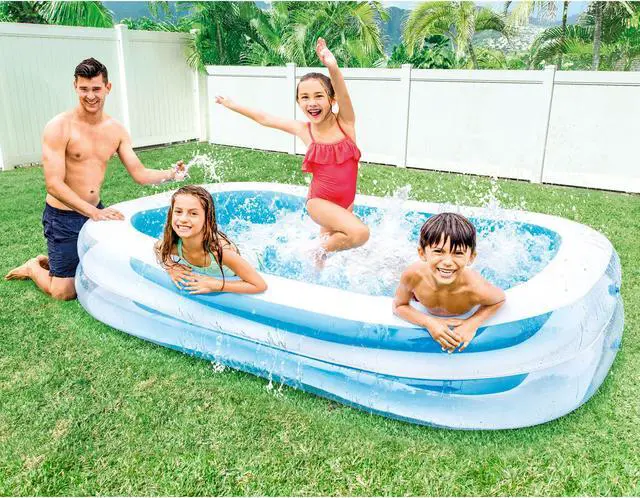 Alt view image 9 of 11 - Intex Inflatable 8.5' x 5.75' Swim Center Family Pool for 2-3 Kids, Blue & White
