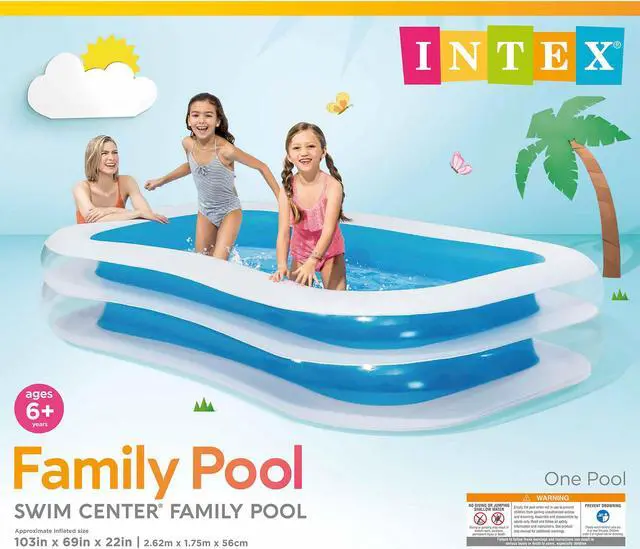 Alt view image 10 of 11 - Intex Inflatable 8.5' x 5.75' Swim Center Family Pool for 2-3 Kids, Blue & White
