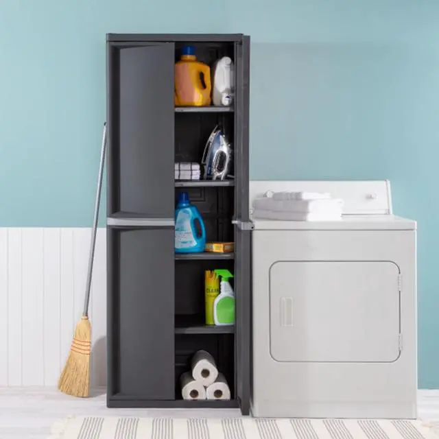 Alt view image 7 of 11 - Sterilite Adjustable 4-Shelf Storage Cabinet With Doors, Gray | 01423V01