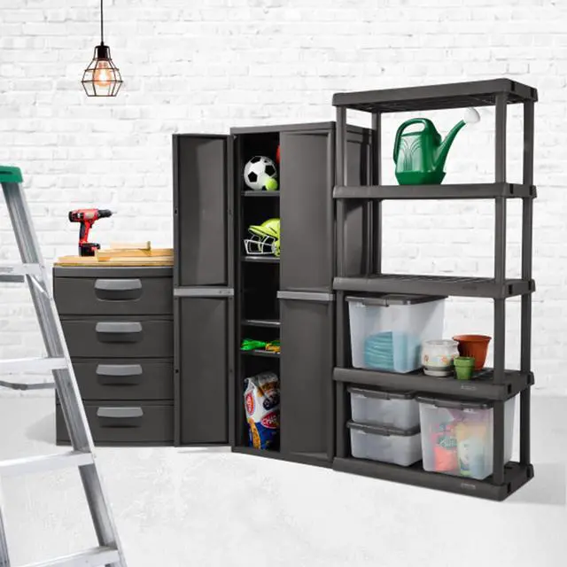 Alt view image 10 of 11 - Sterilite Adjustable 4-Shelf Storage Cabinet With Doors, Gray | 01423V01