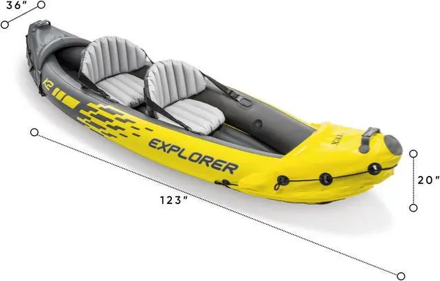 Alt view image 13 of 15 - Intex Explorer K2 2-Person Inflatable Kayak Set with Oars and Air Pump, Yellow