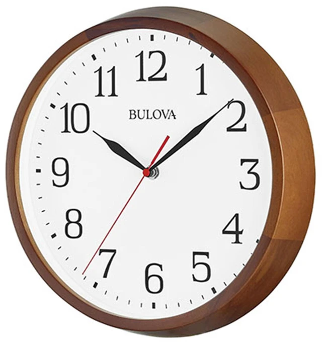 Main image of Bulova Clocks C4899 Clarity 12 Inch Diameter Analog Wall Clock, Warm Walnut