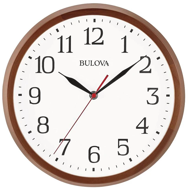 Alt view image 2 of 5 - Bulova Clocks C4899 Clarity 12 Inch Diameter Analog Wall Clock, Warm Walnut