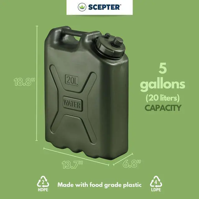 Alt view image 6 of 9 - Scepter BPA Durable 5 Gallon 20 Liter Portable Water Storage Container, Green