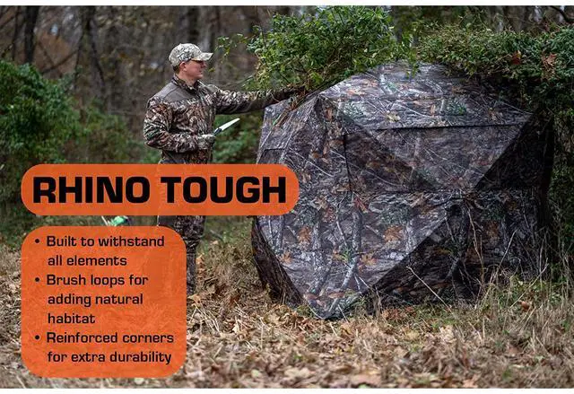 Alt view image 5 of 14 - Rhino Blinds R150 Durable 3 Person Outside Game Hunting Ground Blind, Mossy Oak