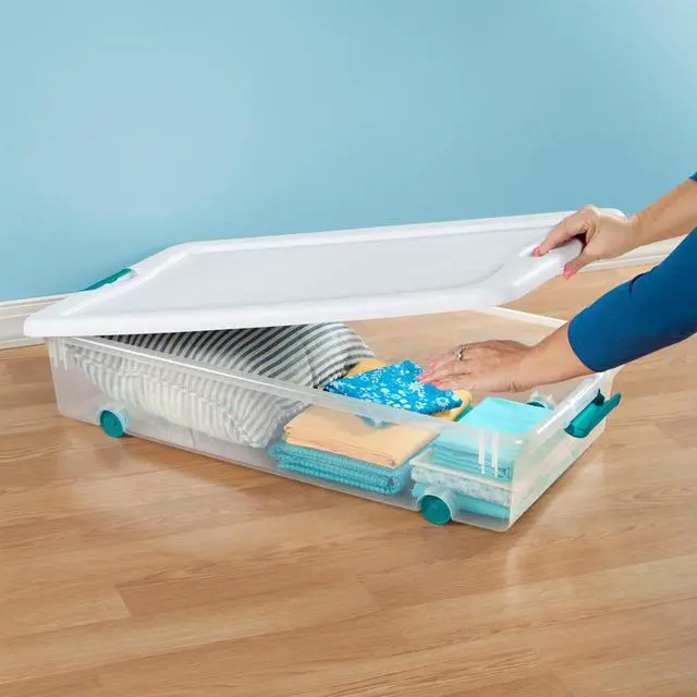 Alt view image 12 of 13 - Storage Tote, Color Clear/White, Outside Height 7", Outside Length 33-7/8"