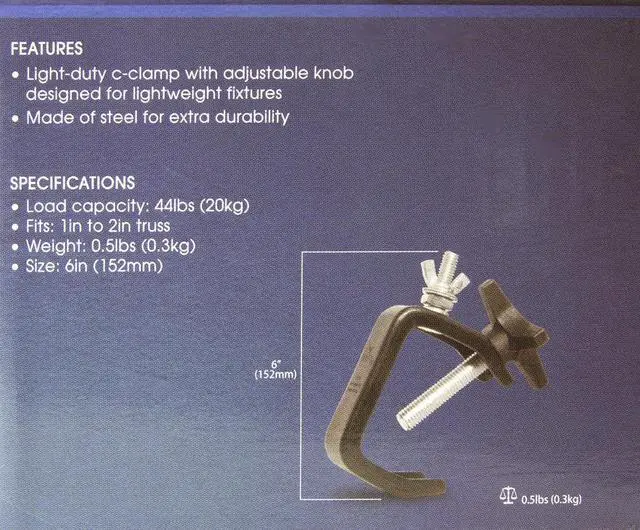 Alt view image 6 of 20 - Chauvet CLP-03 C-Clamp (pair)