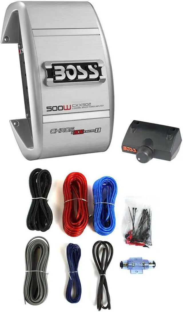 Boss CXX502 500W 2 Channel Amplifier with 8 Ga Amp Kit - Newegg.com
