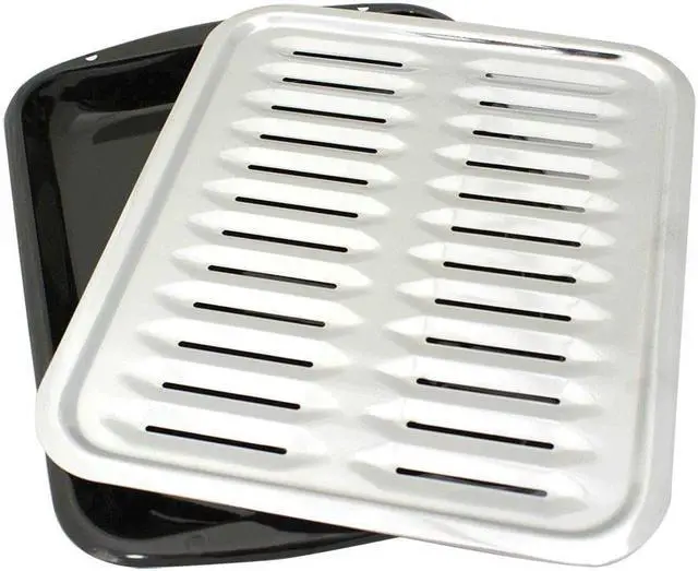 Alt view image 2 of 9 - 2-Piece Heavy Duty Porcelain and Chrome Plated Full Size Broiler Pan Range Kleen