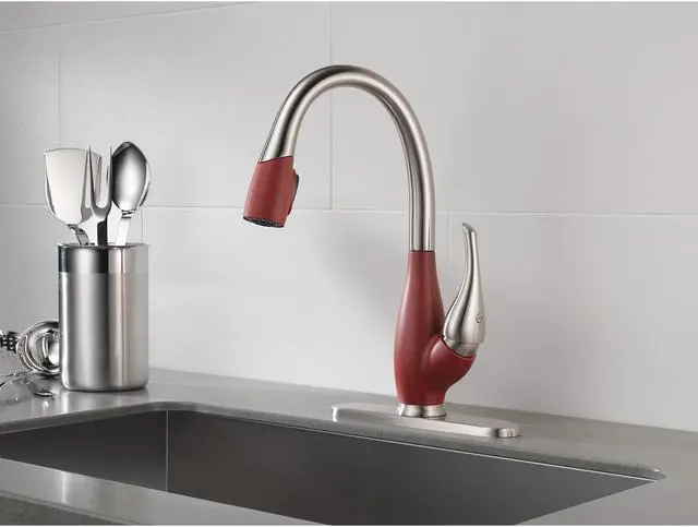 Alt view image 4 of 6 - Delta 9158-SR-DST Fuse Stainless/red Single Handle Pull-Down Kitchen Faucet
