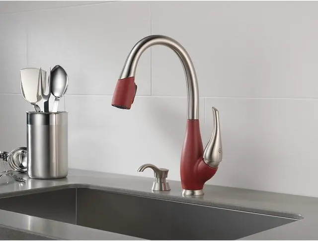 Alt view image 5 of 6 - Delta 9158-SR-DST Fuse Stainless/red Single Handle Pull-Down Kitchen Faucet