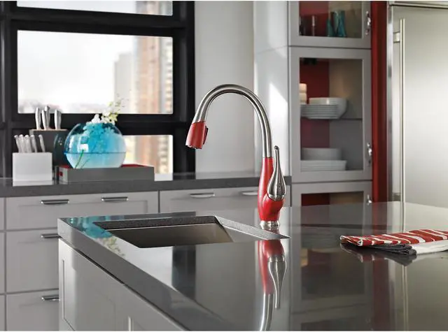 Alt view image 3 of 6 - Delta 9158-SR-DST Fuse Stainless/red Single Handle Pull-Down Kitchen Faucet