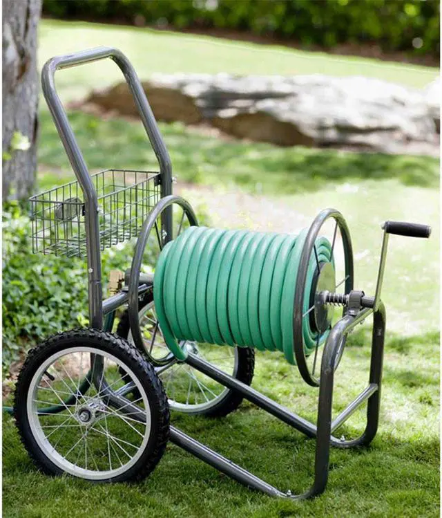 Alt view image 14 of 20 - Liberty Garden 880 Two Wheel Hose Cart - 2 Casters - 24" Width x 36.8" Depth x 38.8" Height - Steel Frame - Bronze