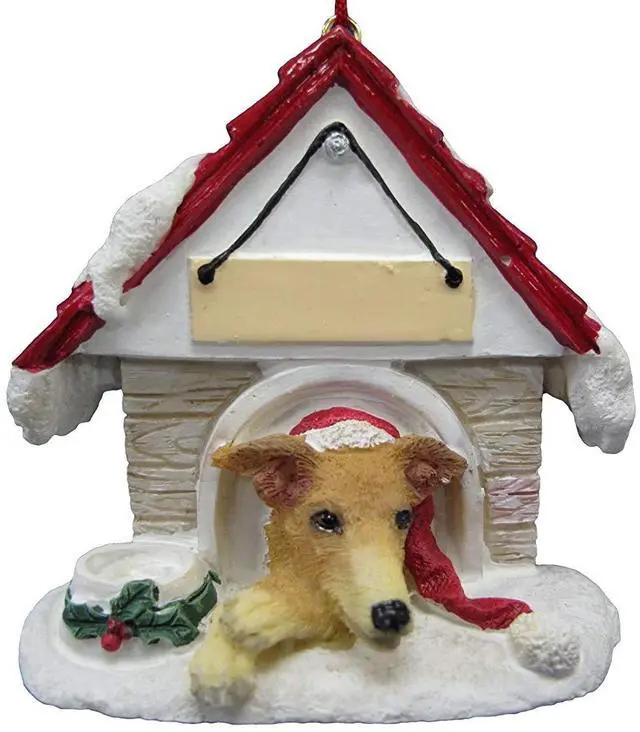 Main image of Fawn Greyhound Doghouse Ornament Hand Painted and Easily Personalized