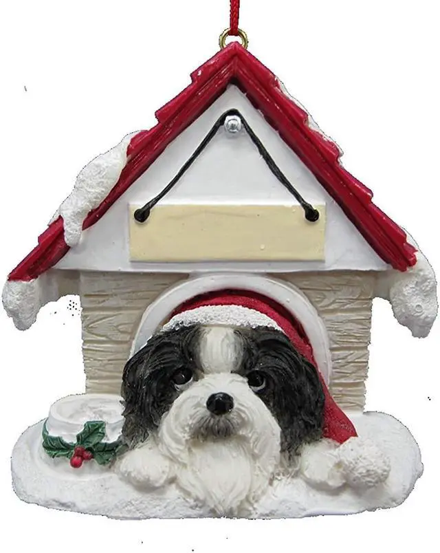 Main image of Shih Tzu Black & White Doghouse Ornament Hand Painted Easily Personalized
