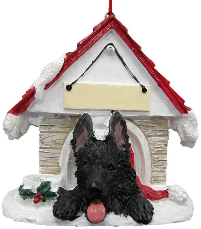 Main image of Black German Shepherd Doghouse Ornament Hand Painted Easily Personalized