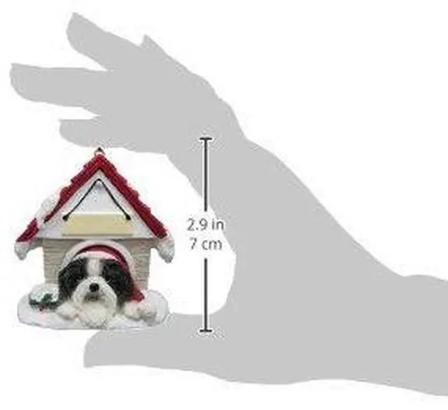 Alt view image 2 of 2 - Shih Tzu Black & White Doghouse Ornament Hand Painted Easily Personalized