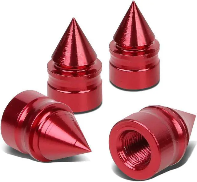 Main image of DNA Motoring VCAP-RT-011-RD Impaler Spike Style Polished Aluinum Red Tire Vavle Stem Caps (Pack of 4)