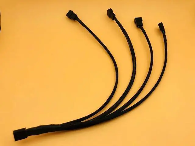 Alt view image 4 of 6 - Black Braided Cable Splitter 30cm One 4Pin Female Connector Splits to Four 4pin Male Connectors for PWM 3/4 Pin Computer Fan