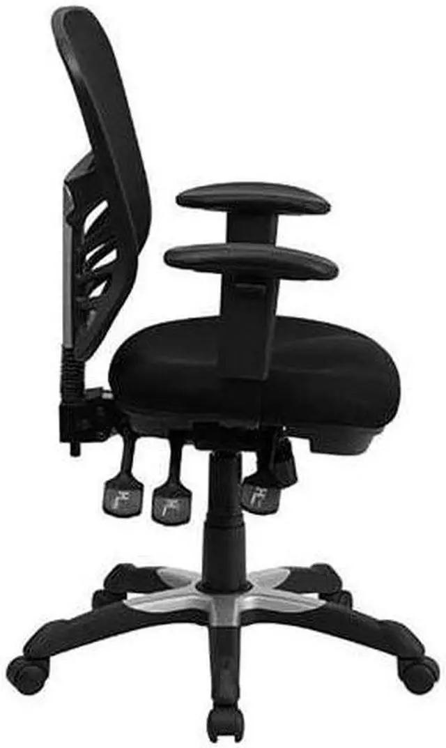 Alt view image 12 of 20 - Mid-Back Black Mesh Multifunction Executive Swivel Ergonomic Office Chair with Adjustable Arms