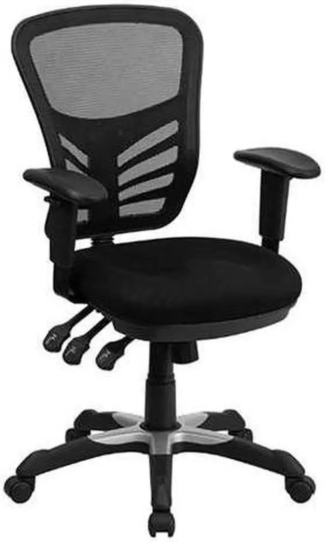 Alt view image 11 of 20 - Mid-Back Black Mesh Multifunction Executive Swivel Ergonomic Office Chair with Adjustable Arms