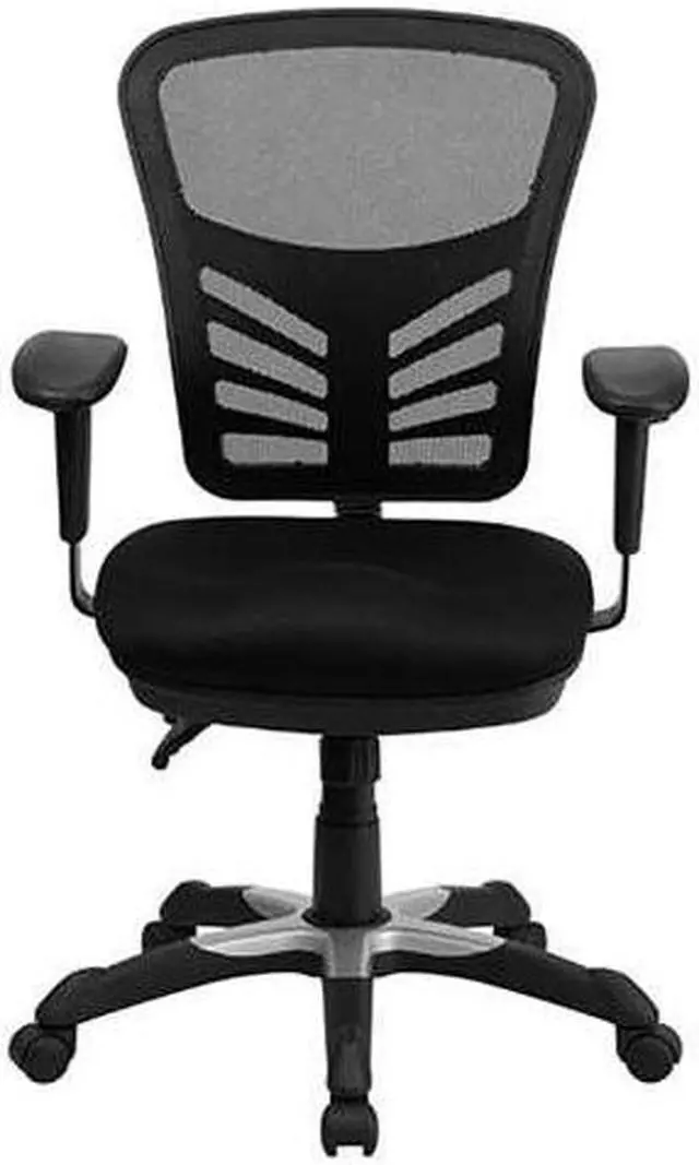 Alt view image 13 of 20 - Mid-Back Black Mesh Multifunction Executive Swivel Ergonomic Office Chair with Adjustable Arms