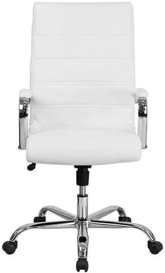 Alt view image 3 of 20 - High Back Office Chair | White LeatherSoft Office Chair with Wheels and Arms