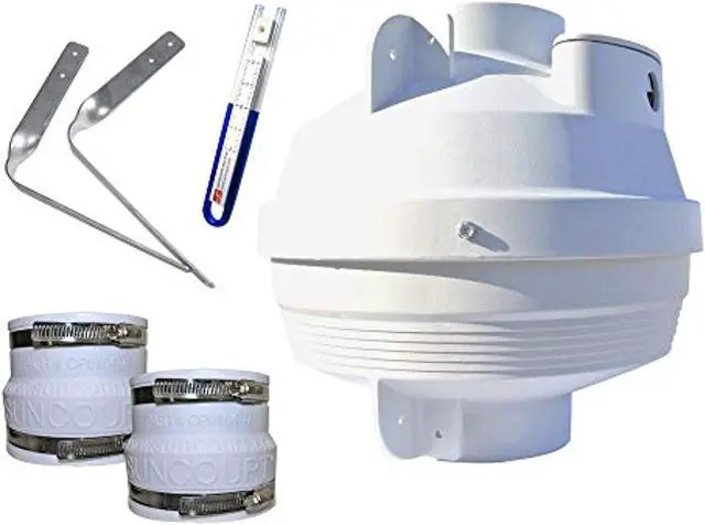 Main image of suncourt radon mitigation fan kit 4 in. fan with 4 in. to 4 in. couplers and air pressure indicator