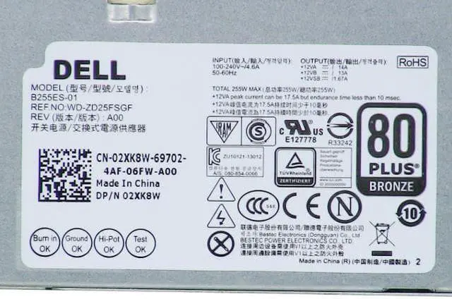 Alt view image 6 of 16 - Dell 2Xk8w Dell 255 Watt Power Supply For Optiplex 7020 Sff
