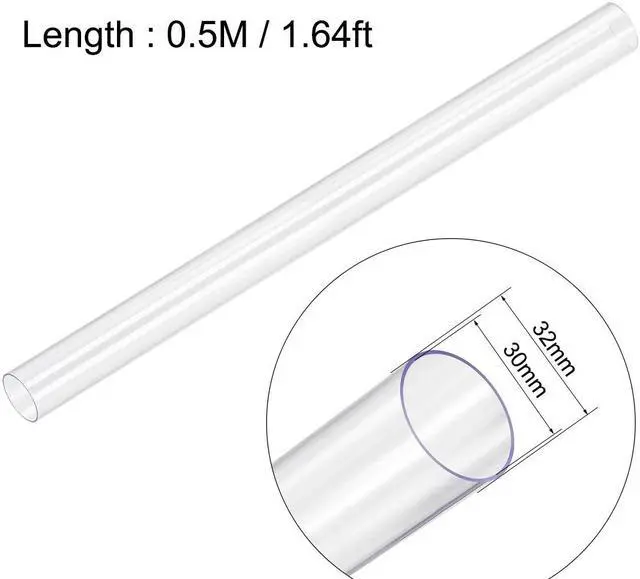 Alt view image 2 of 3 - PVC Rigid Round Tubing,Clear,30mm ID x 32mm OD,0.5M/1.64Ft Length,3pcs