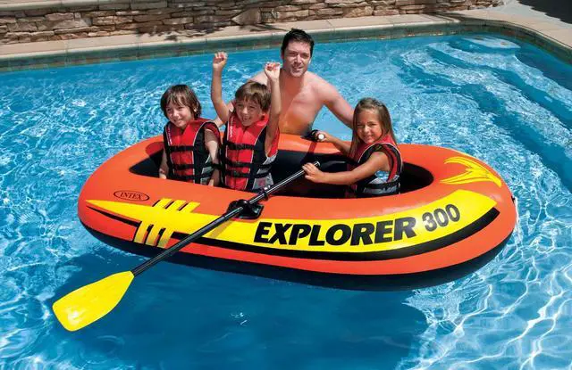 Alt view image 2 of 11 - Intex Explorer 300 Compact Inflatable Fishing 3 Person Raft Boat w/ Pump & Oars