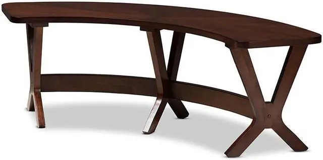 Alt view image 6 of 16 - Baxton Studio Berlin Mid-Century Modern Walnut Finished Wood Curved Dining Bench