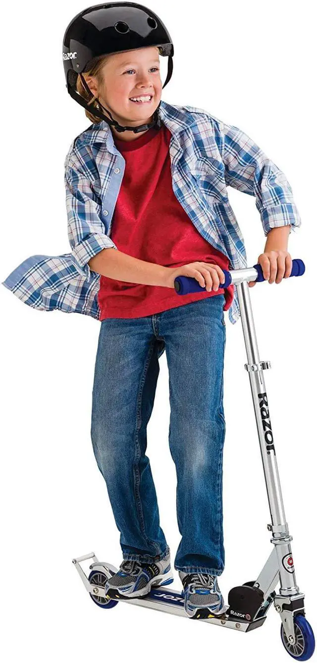 Alt view image 8 of 11 - Razor A2 Kids/Boys Folding Aluminum  Kick Scooter w/ Wheelie Bar - Blue