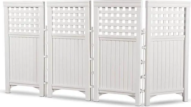 Alt view image 5 of 6 - Suncast 4 Panel Screen Enclosure Freestanding Steel Resin Reversible Panel Outdoor Screen TRE, White
