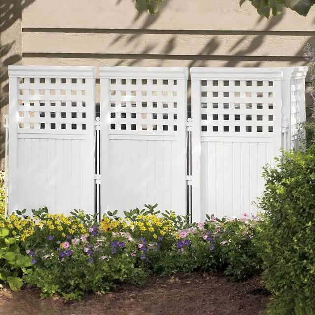 Alt view image 4 of 6 - Suncast 4 Panel Screen Enclosure Freestanding Steel Resin Reversible Panel Outdoor Screen TRE, White